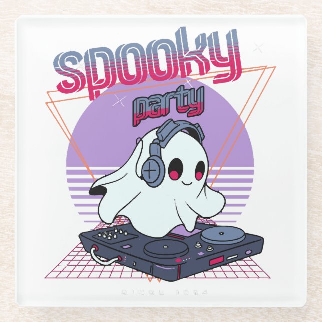 Spooky Party Halloween Glass Coaster (Front)