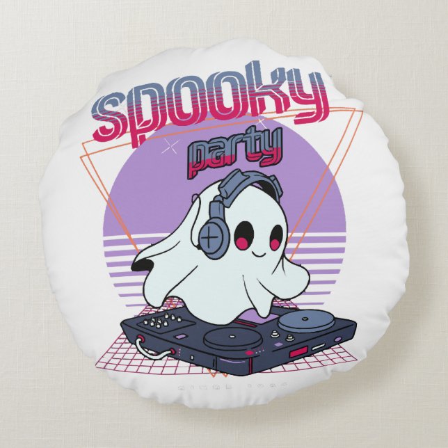 Spooky Party Halloween Round Pillow (Back)