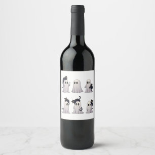  Spooky Pastel Gothic Ghosts Black Cats Halloween  Wine Label