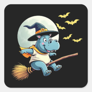 Spooky Pastel Halloween Baby Moo Deng Hippo Square Sticker