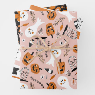spooky pastel halloween gift wrapping paper sheet