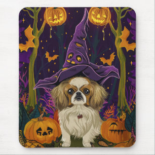 Spooky Pekingese Dog Halloween Witch And Pumpkin  Mouse Pad