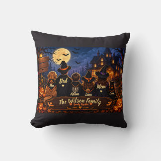 Spooky Personalized Halloween Family Black Cat  Throw Pillow
