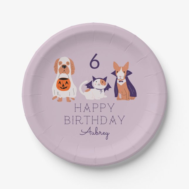 Spooky Pets Halloween Birthday Party Paper Plate (Front)