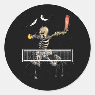 Spooky Pickleball Skeleton Player Fan Halloween Pi Classic Round Sticker