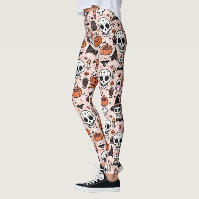 Spooky Pink Halloween theme Tile  Leggings (Left)