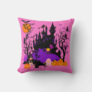 Spooky Pink Witch & Friends Throw Pillow