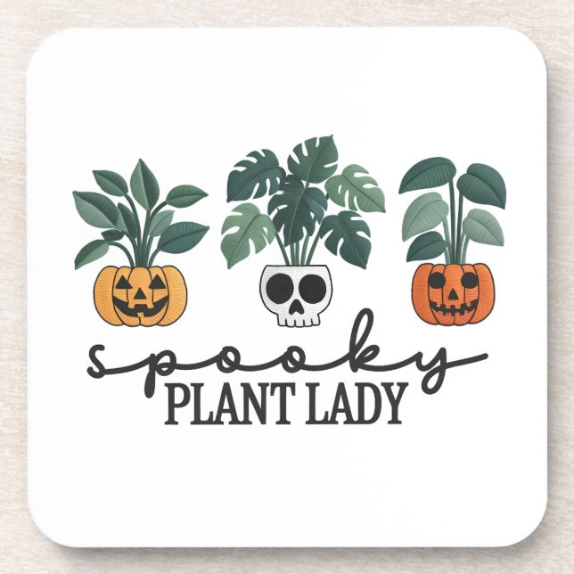 Spooky Plant Lady Halloween Monstera Design Coaster (Front)