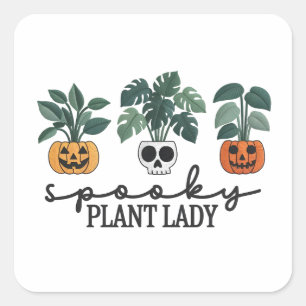 Spooky Plant Lady Halloween Monstera Design Square Sticker