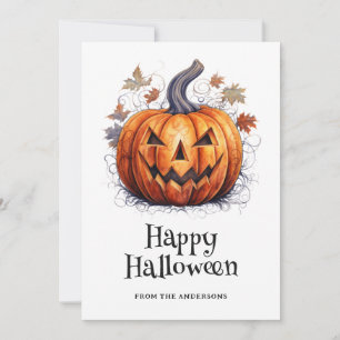 Spooky Pumpkin Autumn Leaves Happy Halloween Card