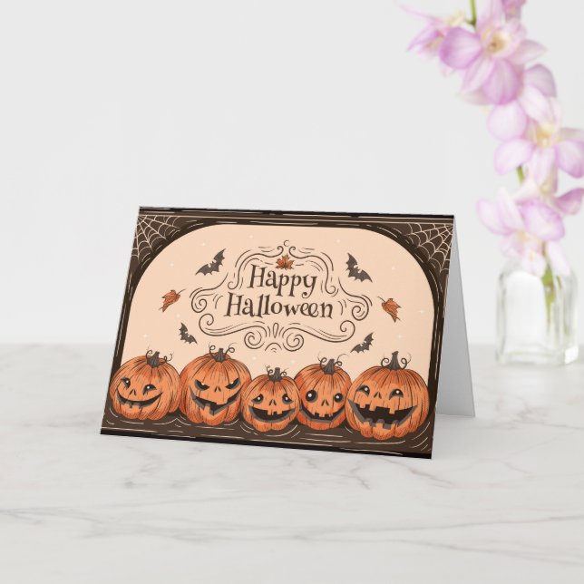 Spooky Pumpkin Bat Happy Halloween Card (Orchid)
