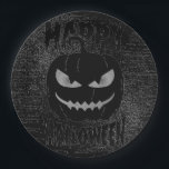 Spooky Pumpkin Black Halloween party Paper Plate<br><div class="desc">Cool Black and orange Jack O'lantern Halloween party paper plates.
Fun party supplies,  decorations and disposable accessories for costume party,  halloween,  scary,  fright,  frightening,  trick or treat,  night gathering,  bbq,  dinner,  birthday,  wedding.

Available in small and large. Change the quantity to get the cheapest bulk price.</div>