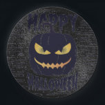 Spooky Pumpkin Black Halloween party Paper Plate<br><div class="desc">Cool Black and orange Jack O'lantern Halloween party paper plates.
Fun party supplies,  decorations and disposable accessories for costume party,  halloween,  scary,  fright,  frightening,  trick or treat,  night gathering,  bbq,  dinner,  birthday,  wedding.

Available in small and large. Change the quantity to get the cheapest bulk price.</div>
