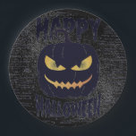 Spooky Pumpkin Black Halloween party Paper Plate<br><div class="desc">Cool Black and orange Jack O'lantern Halloween party paper plates.
Fun party supplies,  decorations and disposable accessories for costume party,  halloween,  scary,  fright,  frightening,  trick or treat,  night gathering,  bbq,  dinner,  birthday,  wedding.

Available in small and large. Change the quantity to get the cheapest bulk price.</div>