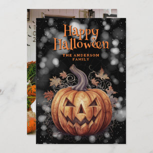 Spooky Pumpkin Cobweb Photo Happy Halloween Card