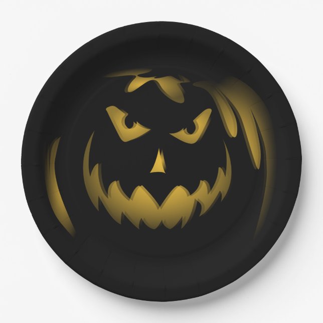 Spooky Pumpkin Face Paper Plate (Front)