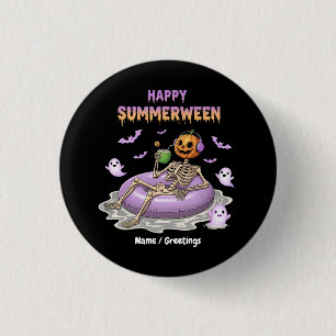 Spooky Pumpkin Faced Skeleton Fun Happy Summerween 1 Inch Round Button