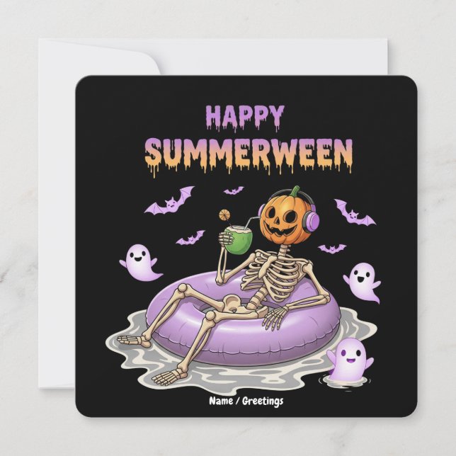 Spooky Pumpkin Faced Skeleton Fun Happy Summerween Invitation (Front)