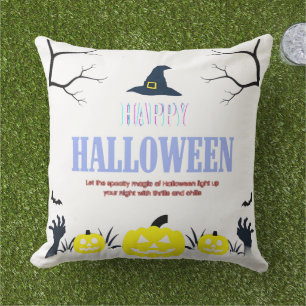 Spooky Pumpkin & Ghost Halloween clock Outdoor Pillow