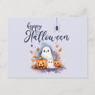 Spooky Pumpkin Ghost Halloween Postcard