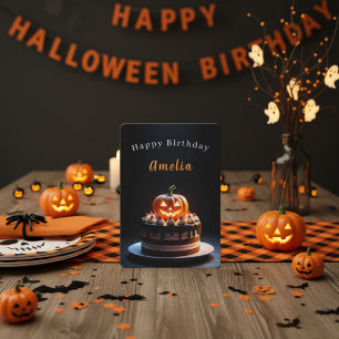 Spooky Pumpkin Halloween Birthday Card Custom Name