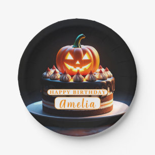 Spooky Pumpkin Halloween Birthday Paper Plate