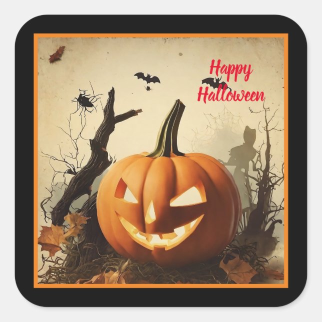 Spooky Pumpkin Halloween Collection Square Sticker (Front)