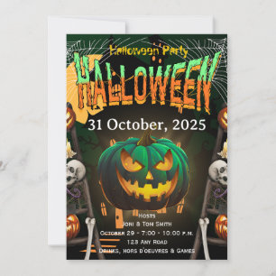Spooky Pumpkin Halloween Invitation  Editable Card