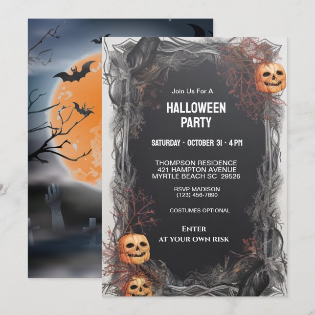 Spooky Pumpkin Halloween Party   Invitation (Front/Back)