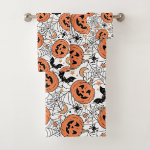 Spooky Pumpkin Halloween Pattern Bath Towel Set