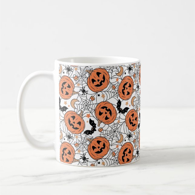 Spooky Pumpkin Halloween Pattern Coffee Mug (Left)