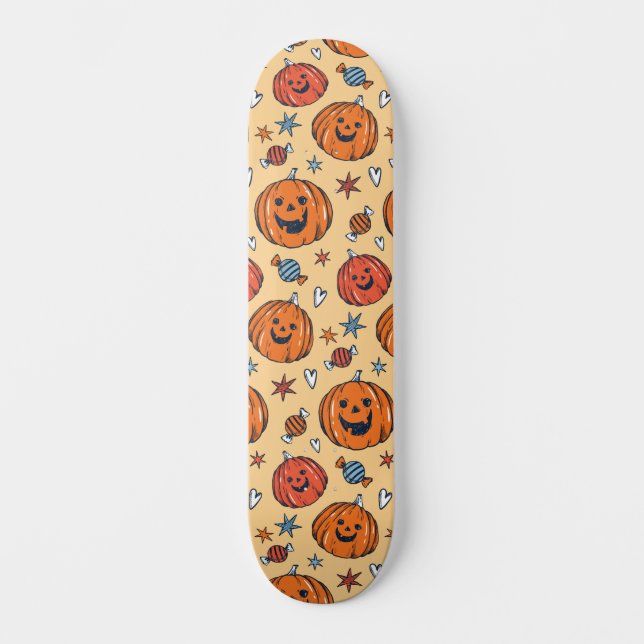 Spooky Pumpkin Halloween Pattern Skateboard (Front)