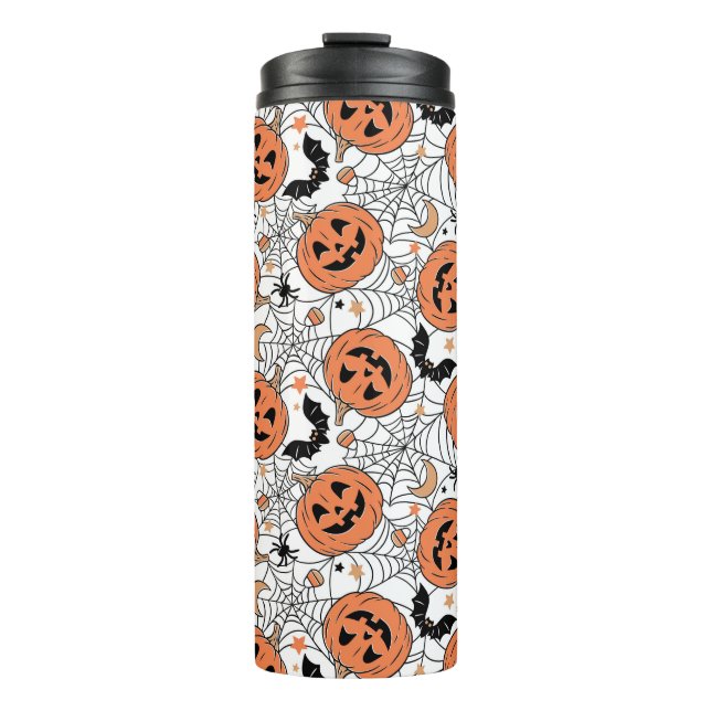 Spooky Pumpkin Halloween Pattern Thermal Tumbler (Front)
