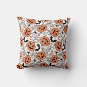 Spooky Pumpkin Halloween Pattern Throw Pillow