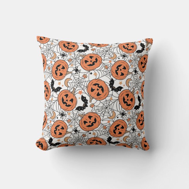 Spooky Pumpkin Halloween Pattern Throw Pillow (Front)