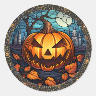 Spooky Pumpkin Halloween Round Sticker