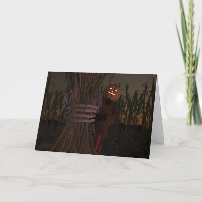 Spooky Pumpkin Head Scarecrow Card (Front)