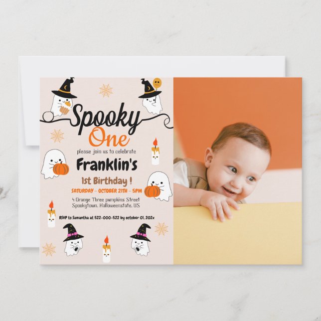 Spooky pumpkin kids halloween birthday party Photo Invitation (Front)