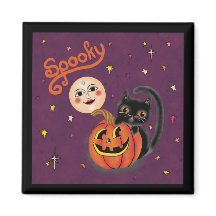 Spooky Pumpkin Kitten Moon - Dark Purple