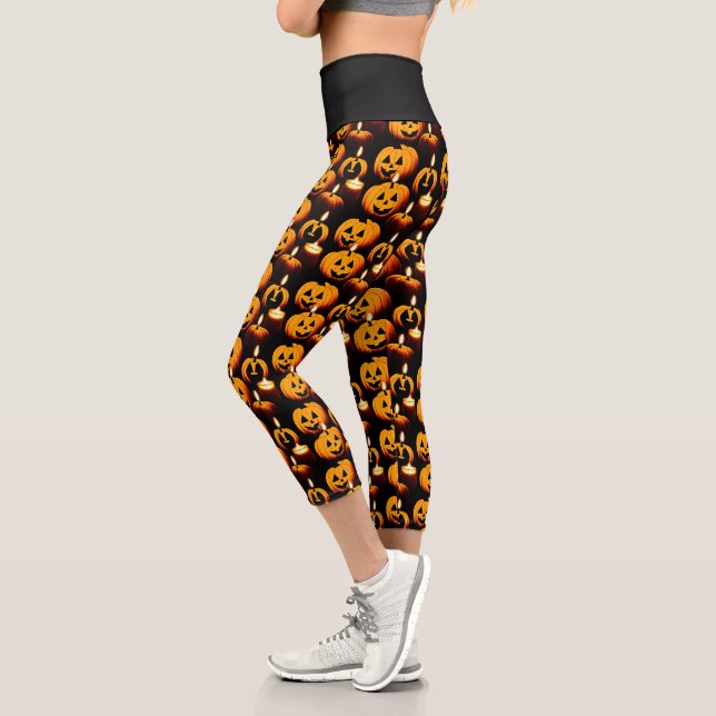 Spooky Pumpkin Magic: Halloween Theme  Capri Leggings (Left)