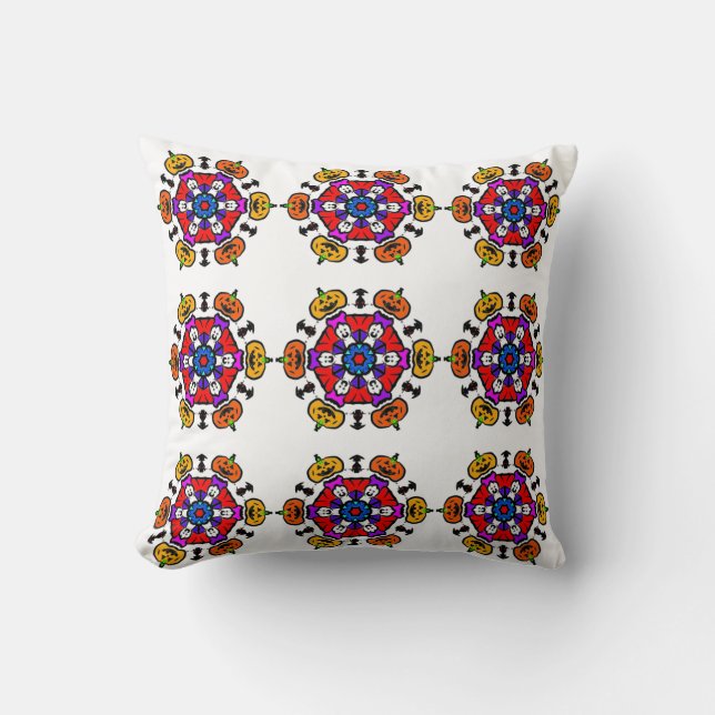 Spooky Pumpkin Mandala Throw Pillow (Front)