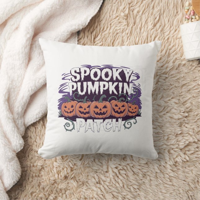 Spooky Pumpkin Patch Halloween Throw Pillow (Blanket)