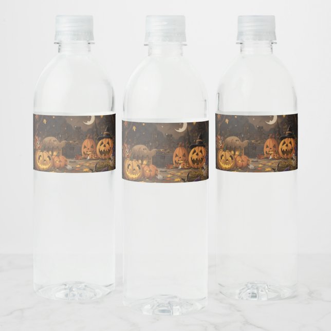 Spooky Pumpkin Patch Halloween Water Bottle Labels (Bottles)