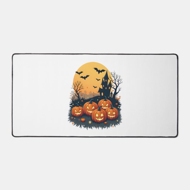Spooky Pumpkin Patch – Retro Halloween Tee Desk Mat (Front)