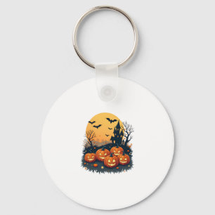 Spooky Pumpkin Patch � Retro Halloween Tee Keychain