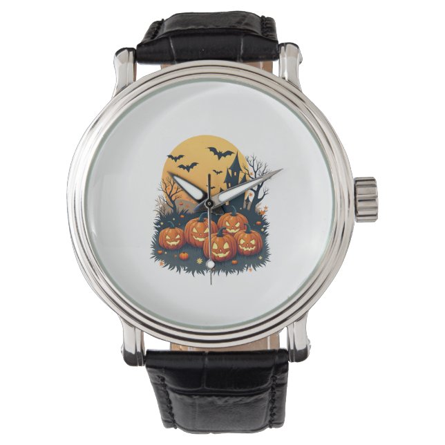 Spooky Pumpkin Patch – Retro Halloween Tee Watch (Front)