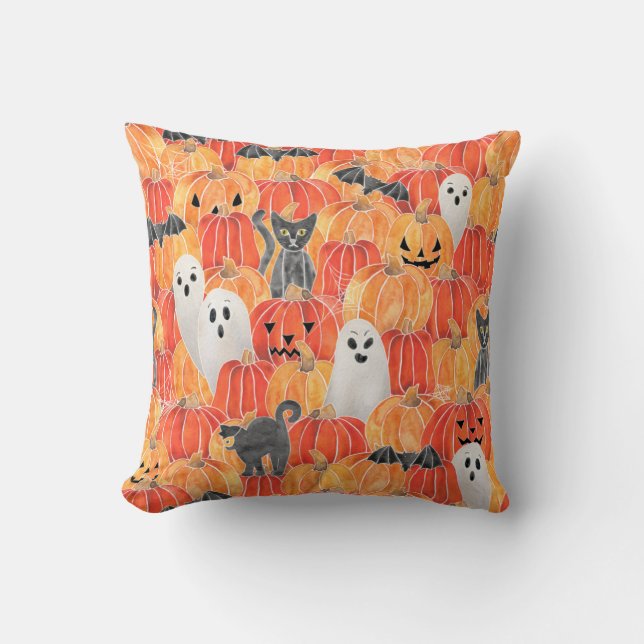 Spooky Pumpkin Patch Throw Pillow (Front)
