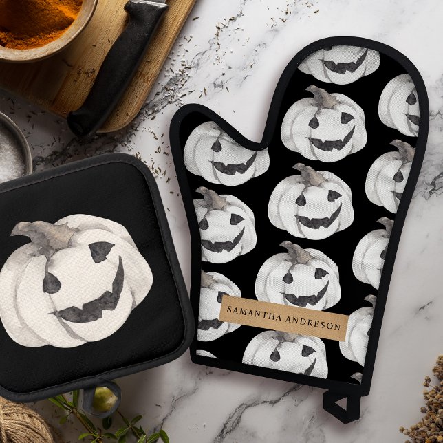 Spooky Pumpkin Pattern | Happy Halloween Oven Mitt & Pot Holder Set (Creator Uploaded)