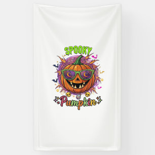 Spooky Pumpkin Sunglasses Moon Cobwebs Skulls Banner