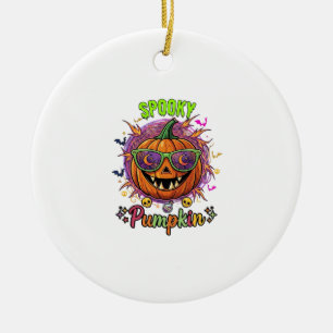 Spooky Pumpkin Sunglasses Moon Cobwebs Skulls Ceramic Ornament